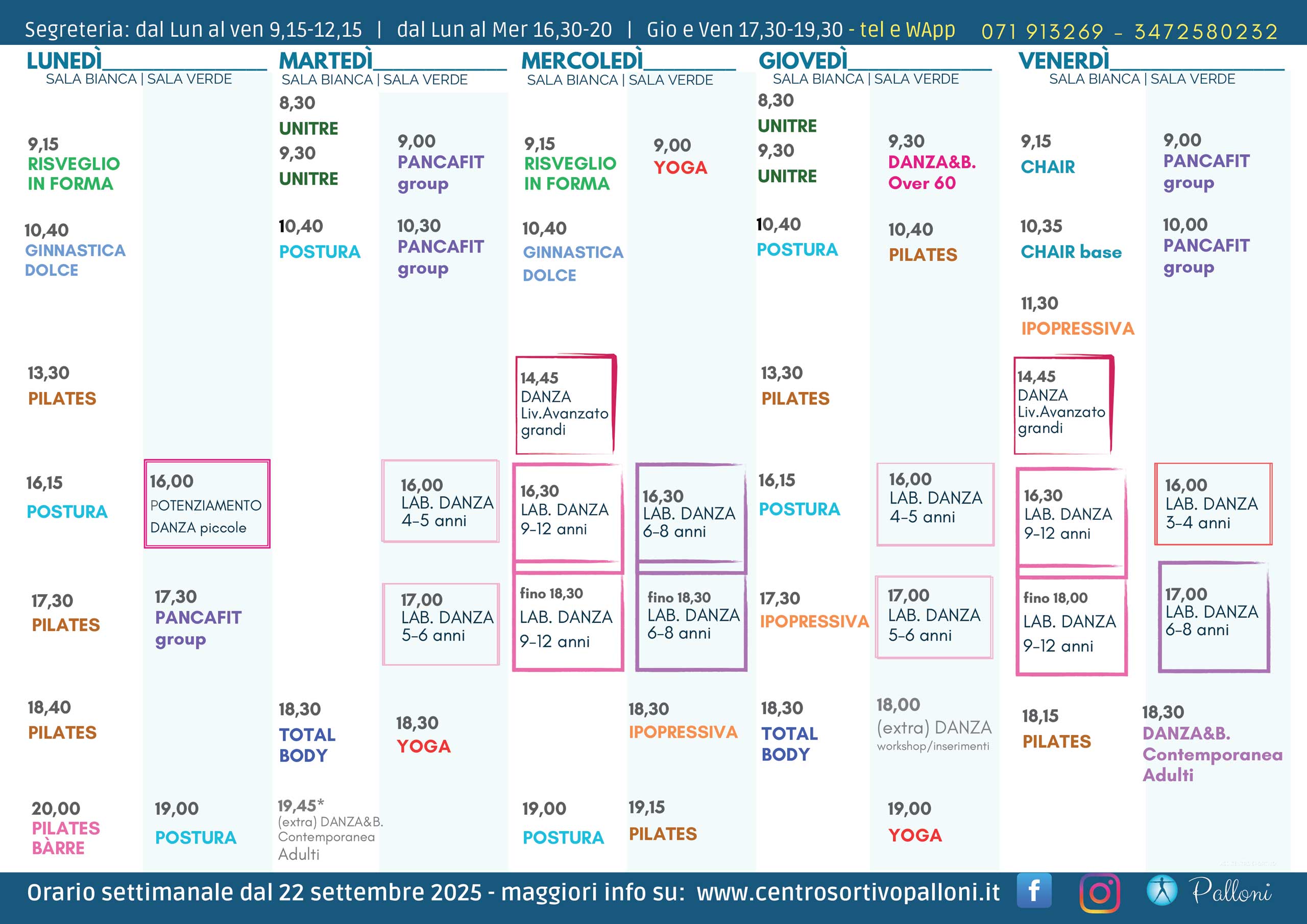 Centro Sportivo Palloni ASD Orario dal 22 Settembre 2025